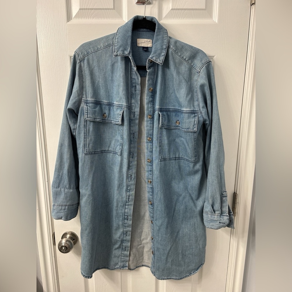 Light Blue Denim Shacket/dress with Front Patch Pockets